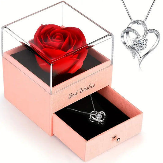 Red Rose Love Heart Necklace With Gift Card And Gift Box - SummerCentral